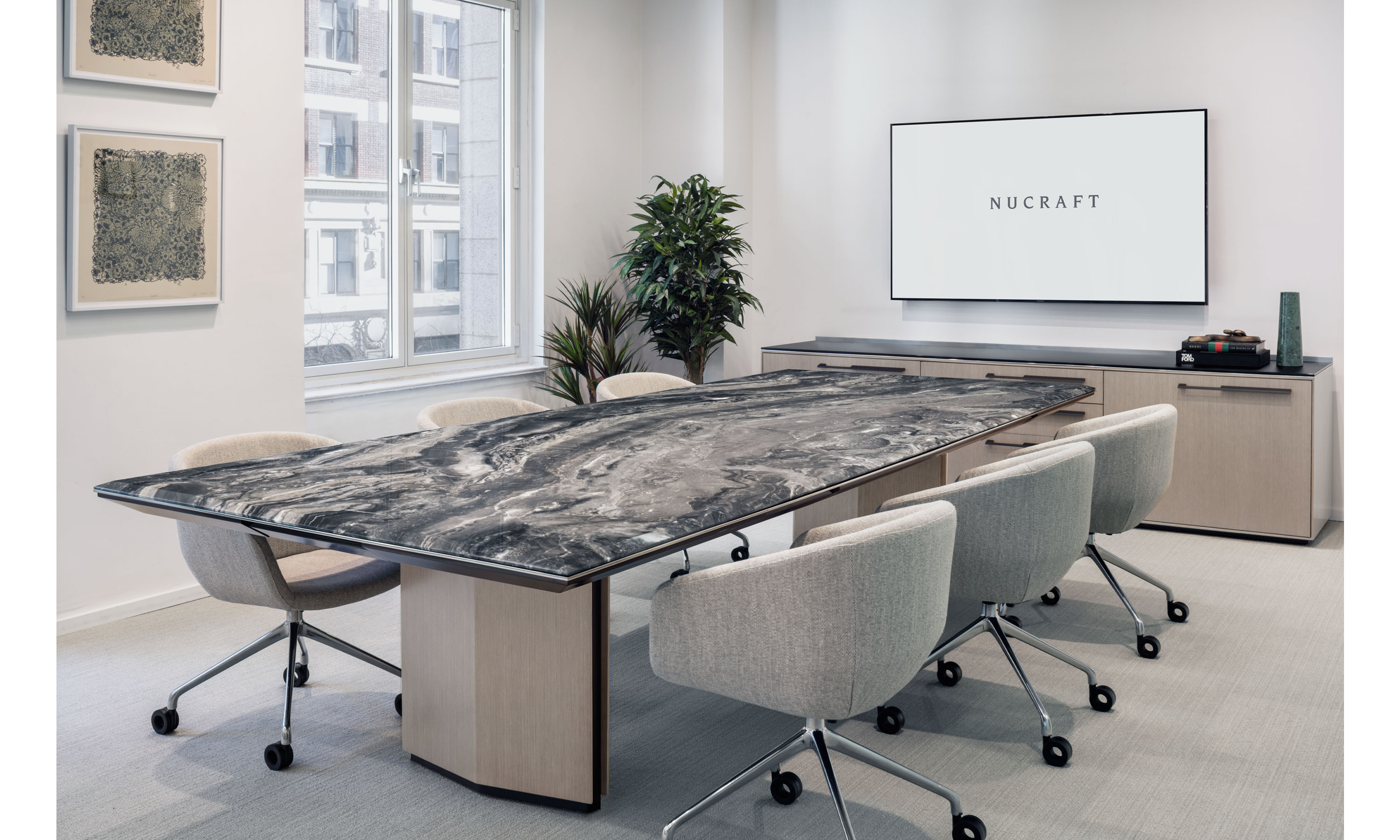 Ascari Conference Table | Stone Rectangle Top with Veneer Closed Panel Base | © Colin Miller