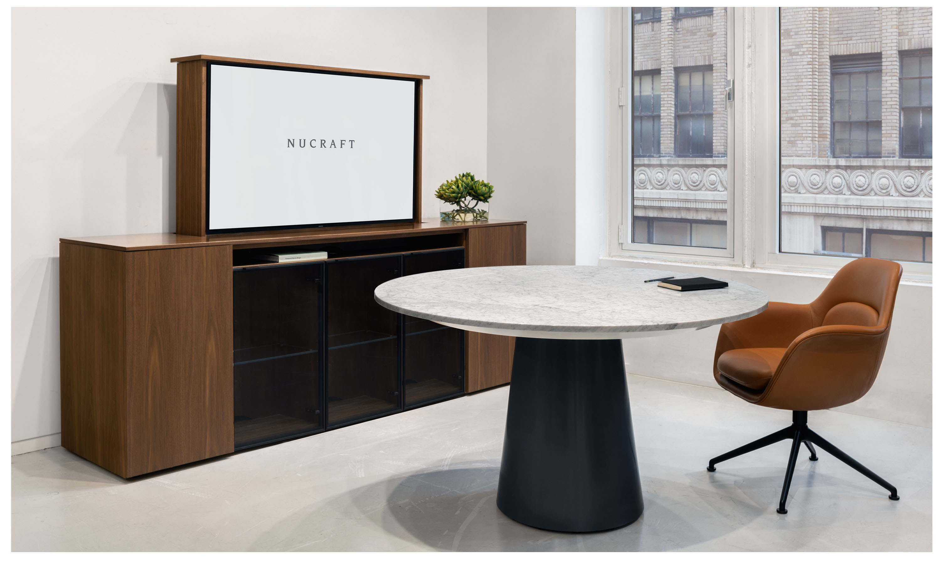 Custom Flow Credenza | Round Flow Table with Cone Base |  © Colin Miller