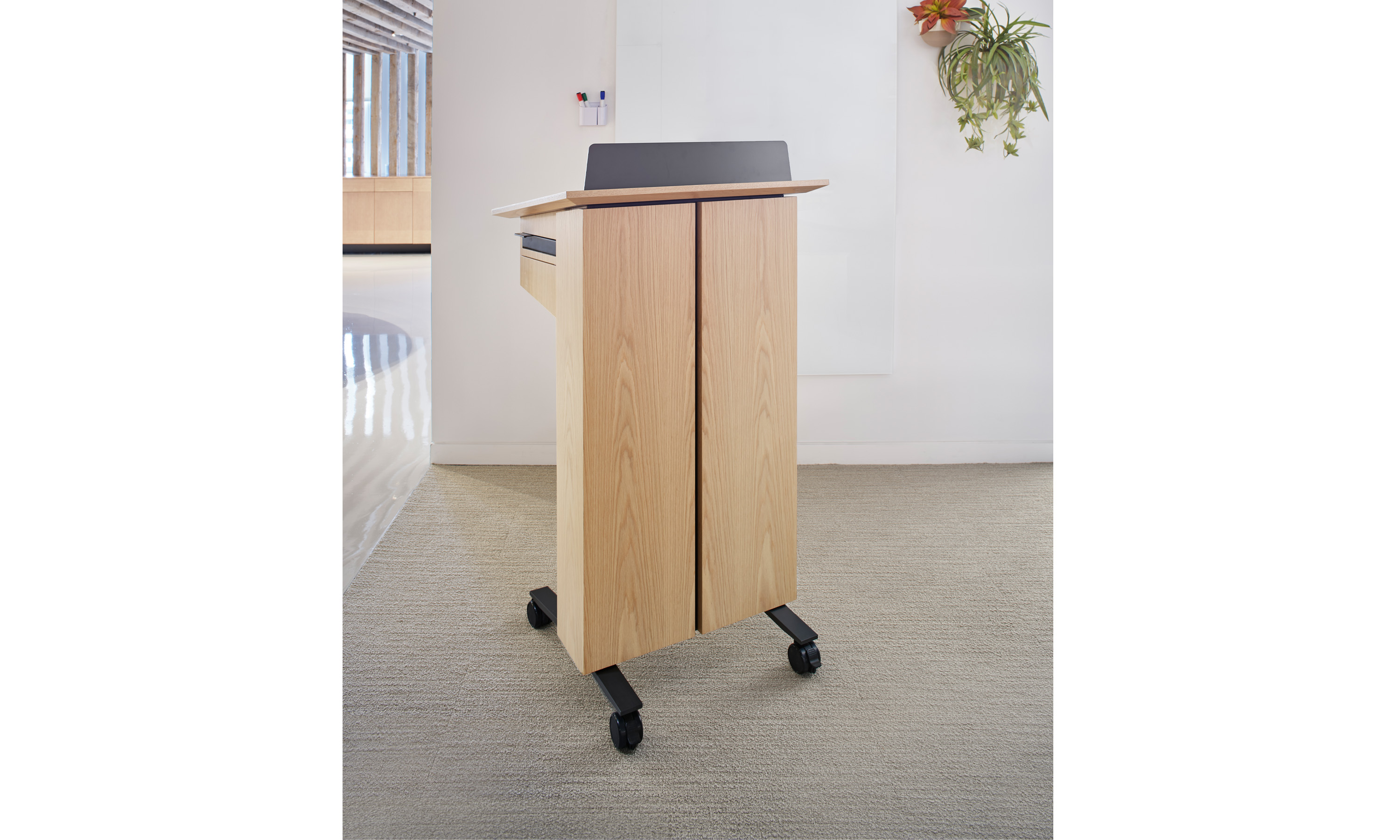 High Tech Lectern in Dune Oak Veneer located at Chicago Showroom - Merchandise Mart