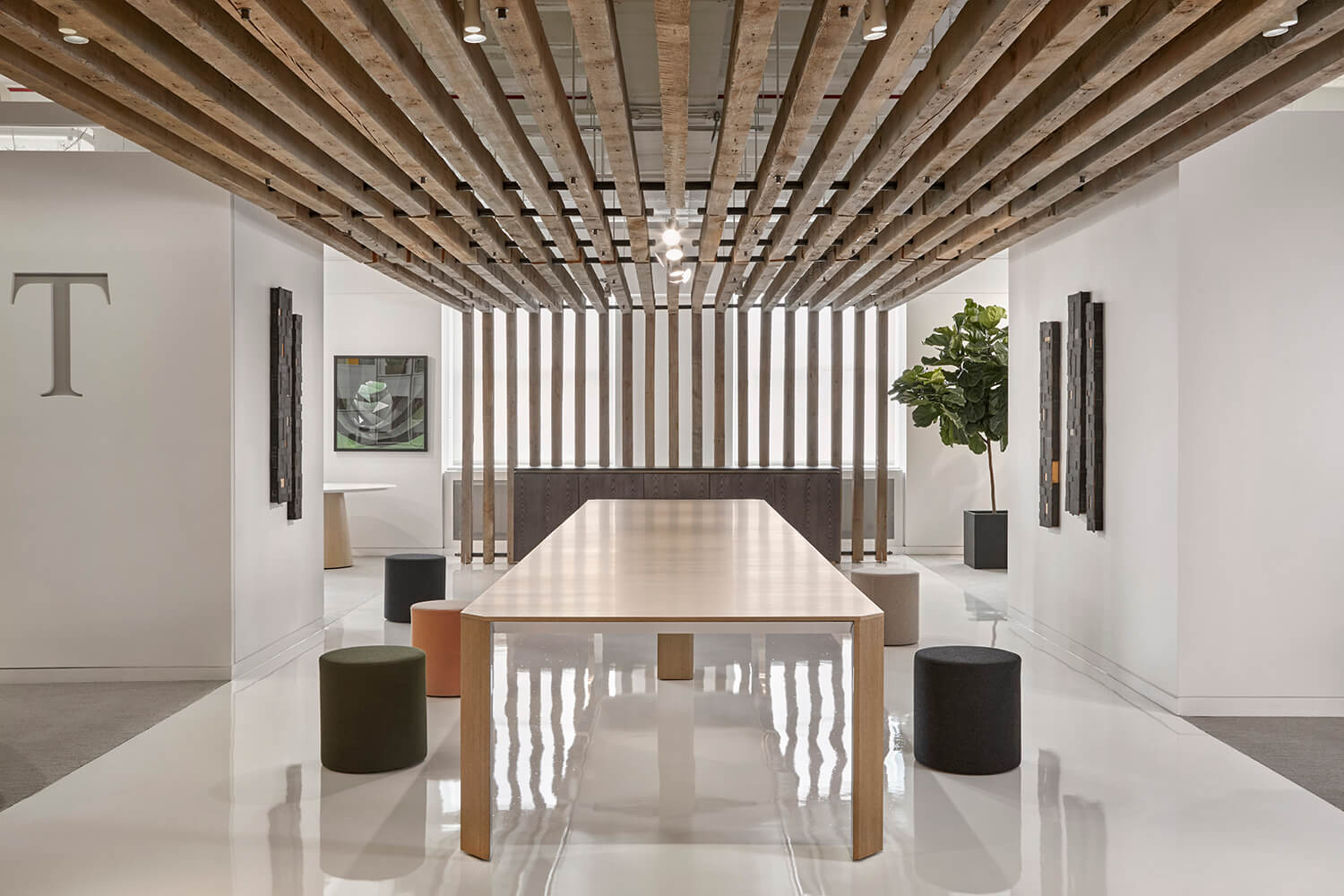 Tova | Conference Table | Black Birch Linea Veneer | Polished Chrome Base | Chicago Showroom