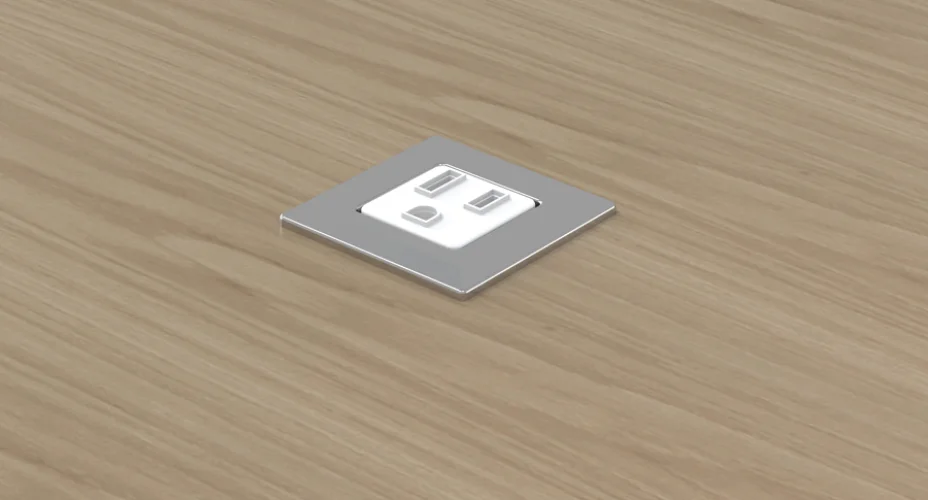 <p>This compact unit allows for the addition of power to a work surface in a discreet way. </p>